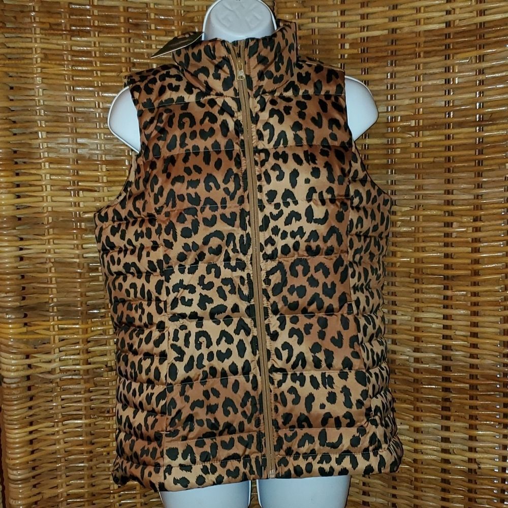 Lands End Down Puffer Leopard  Vest S NEW